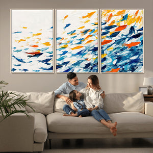 Abstract Fish Shoal Wall Art Canvas Print, Colorful Fish