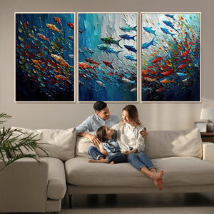 Modern Abstract Fish Shoal Wall Art Canvas Print, Colorful