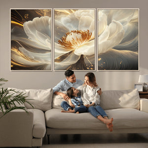 Gold Floral Wall Art Canvas Print, Framed Modern Flower Art