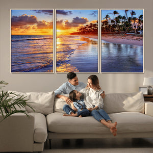 Serene Beach Sunset Wall Art Canvas- Coastal Seascape Print