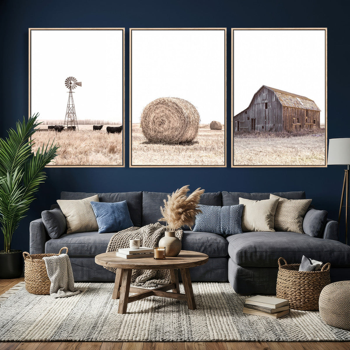 Rustic Farmhouse Wall Art Set of 3 – Country Barn and Wheat