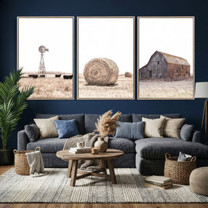 Rustic Farmhouse Wall Art Set of 3 – Country Barn and Wheat