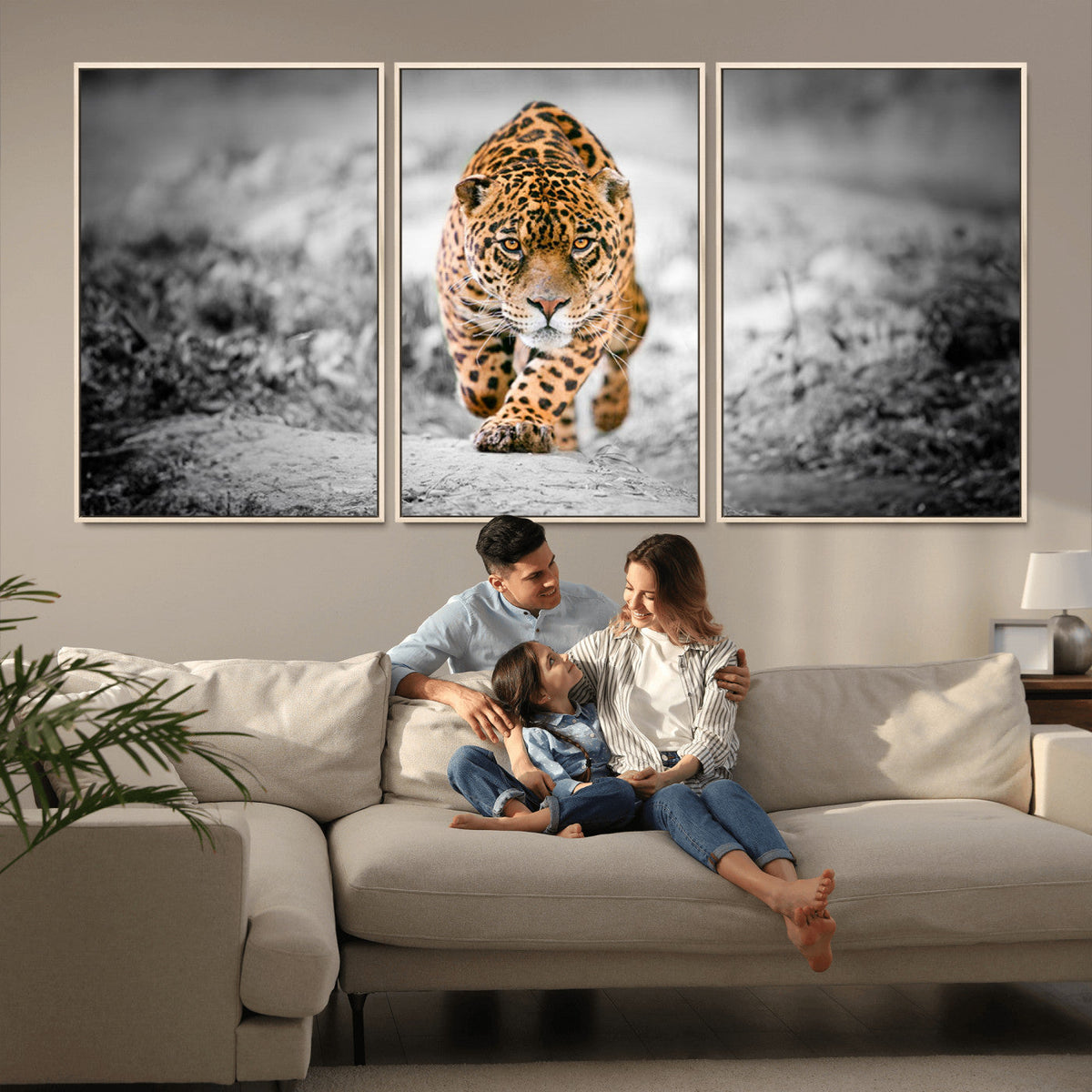 Jaguar Wall Art Canvas Print - Majestic Big Cat in Focused