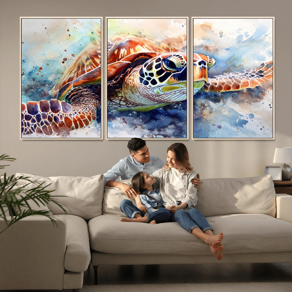 Watercolor Sea Turtle Wall Art Canvas Print - Vibrant Ocean