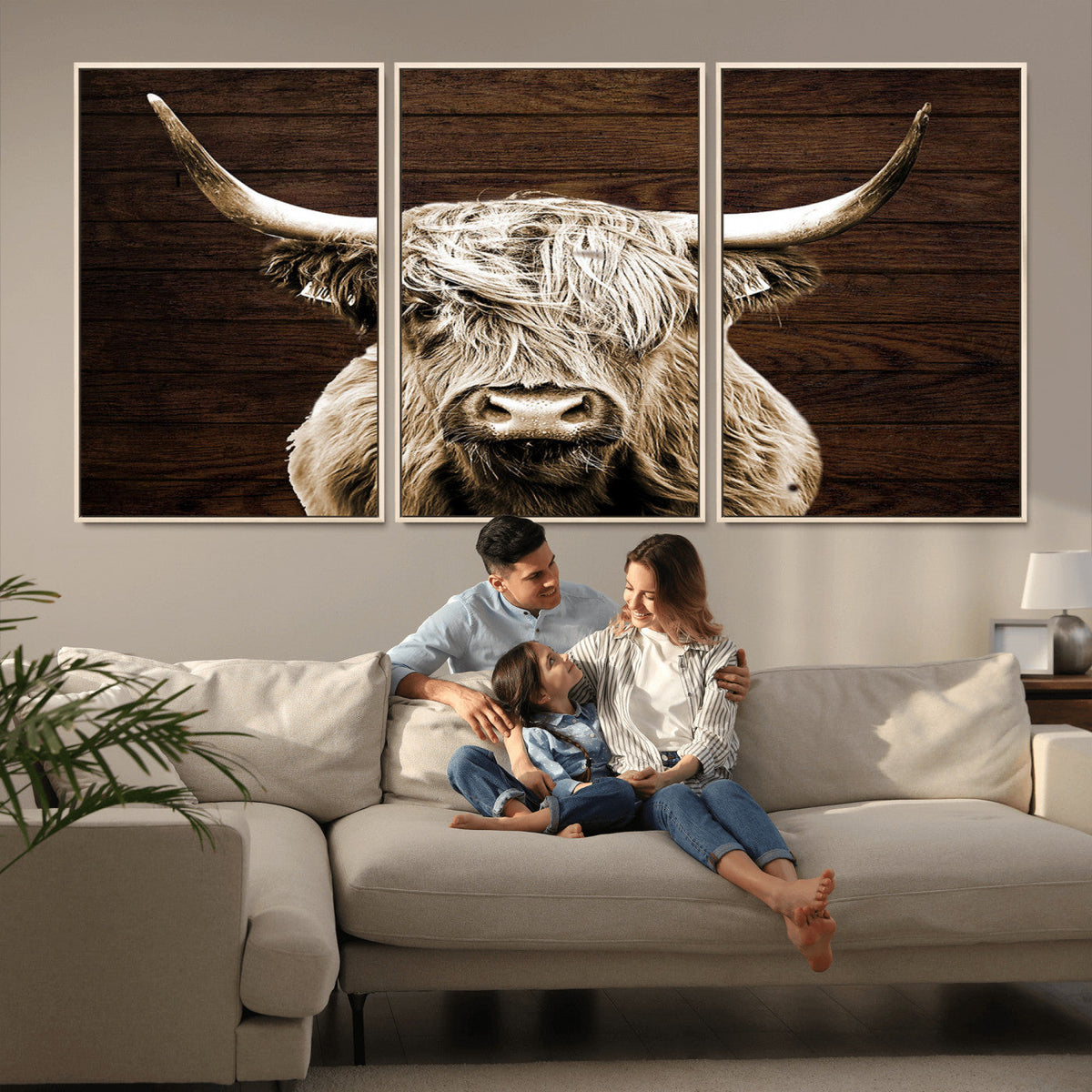 Highland Cow Wall Art Canvas Print, Rustic Farmhouse Decor,