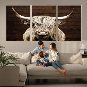 Highland Cow Wall Art Canvas Print, Rustic Farmhouse Decor,