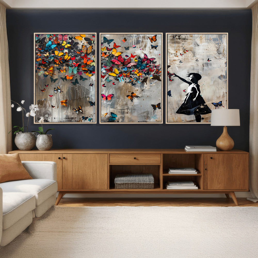 Banksy Wall Art - Banksy Girl and Butterfly Explosion Wall