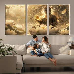 Golden Buddha Wall Art | Yoga Room Decor and Meditation Room