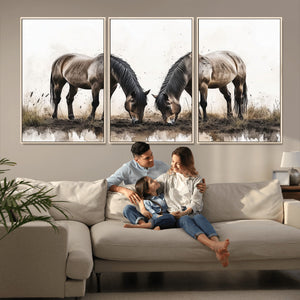 Chines Ink Style Horses Wall Art Canvas Print
