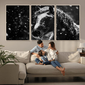 Winter Horse Wall Art | Black and White Horse Print | Ready