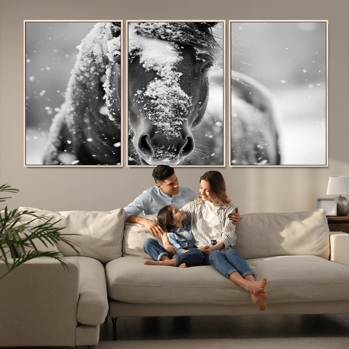 Black and White Horse Winter Wall Art | Ready to Hang and