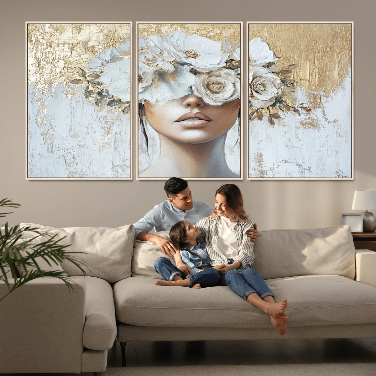 Golden Petal Wall Art - Canvas Print Flower Head Woman