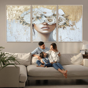Golden Petal Wall Art - Canvas Print Flower Head Woman