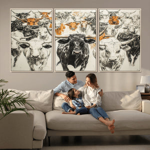 Texas Longhorn Wall Art Canvas Print – Herd Abstract Cow