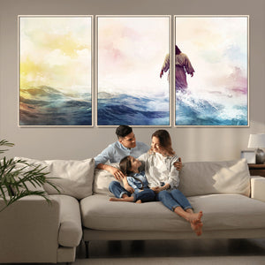 Watercolor Jesus Walking on Water Canvas Print, Christian
