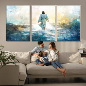 Watercolor Jesus Walking on Water Canvas Print, Christian