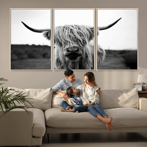 Highland Cow Wall Art | Black and White Farmhouse Decor |