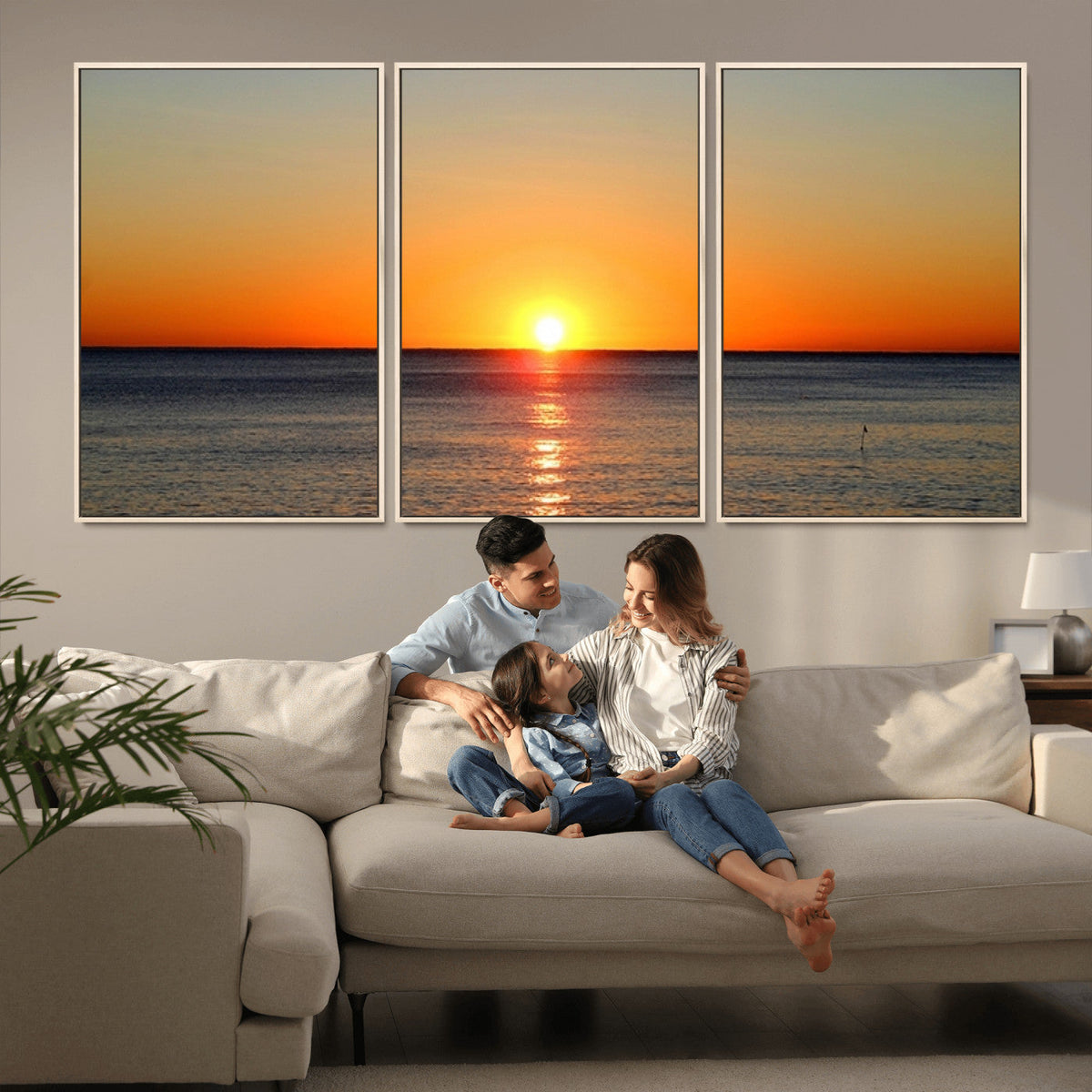 Golden Horizon Sunset Over Ocean Wall Art Canvas Print –