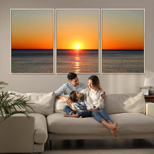 Golden Horizon Sunset Over Ocean Wall Art Canvas Print –