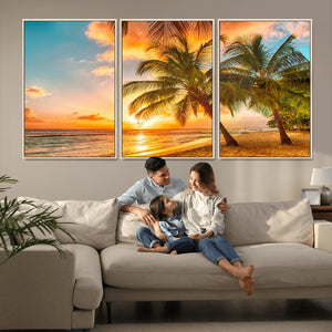 Tropical Sunset Beach Canvas Wall Art Print – Vibrant Palm