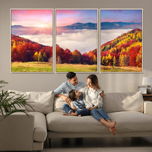 Autumn Mountain Foggy Landscape Wall Art Canvas Print |