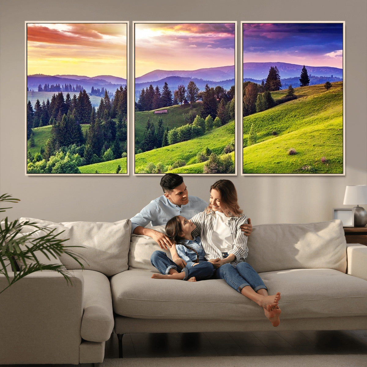 Green Hills and Sunset Wall Art Print - Scenic Landscape