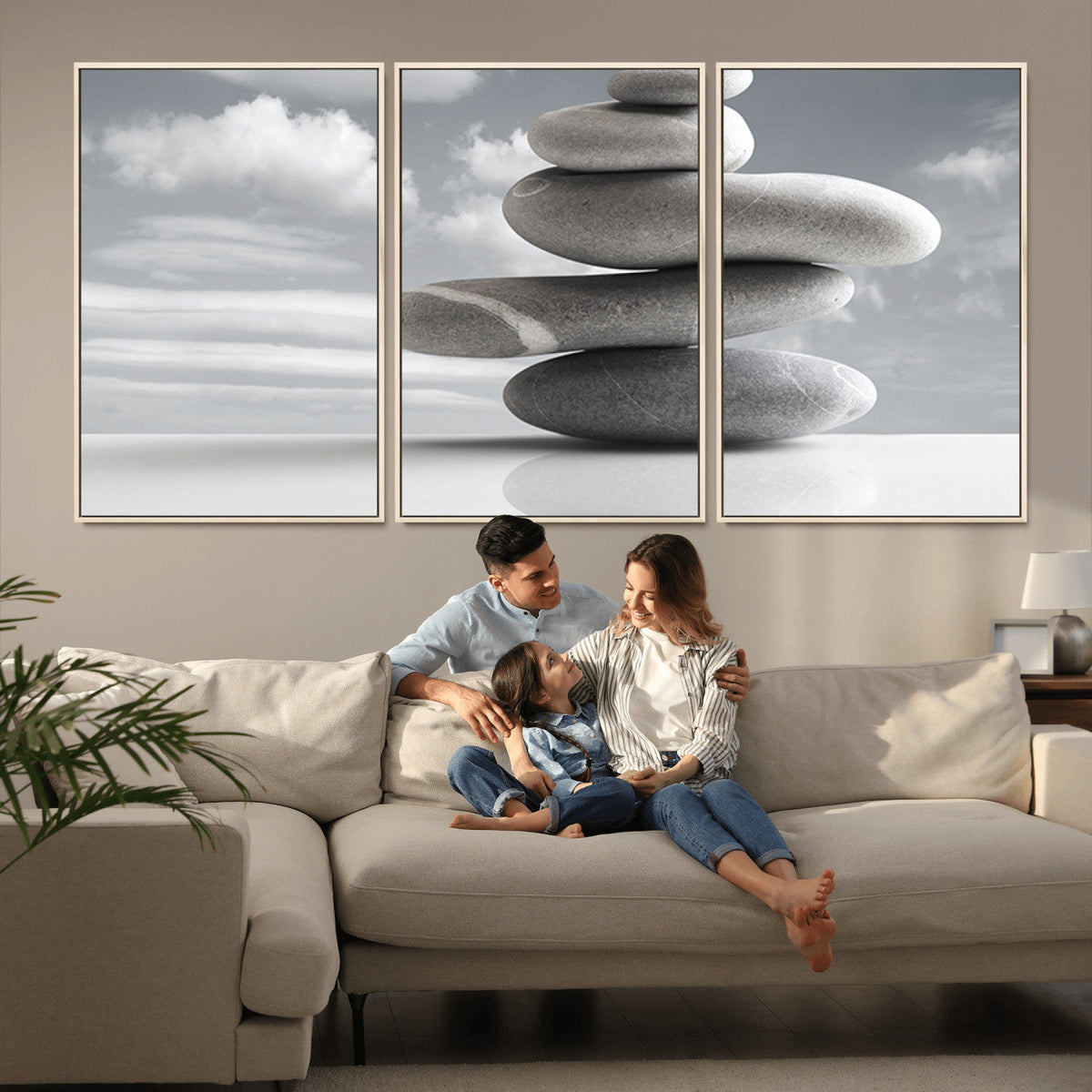 Still Life Black and White Zen Stones Wall Art Canvas,
