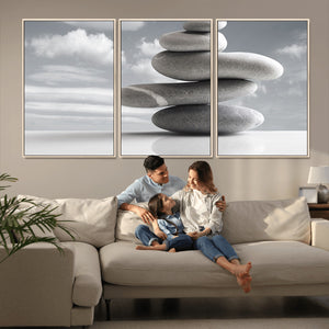 Still Life Black and White Zen Stones Wall Art Canvas,