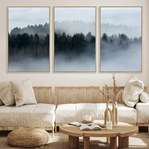 Autumn and Misty Trees in the Forest Wall Art Canvas Print,