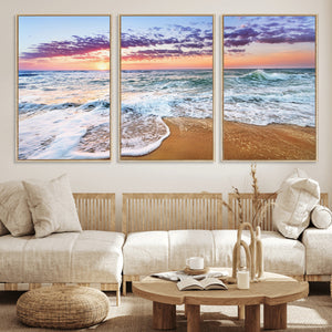 Coastal Sunset Art Beach Canvas Wall Art Print | Ocean Waves