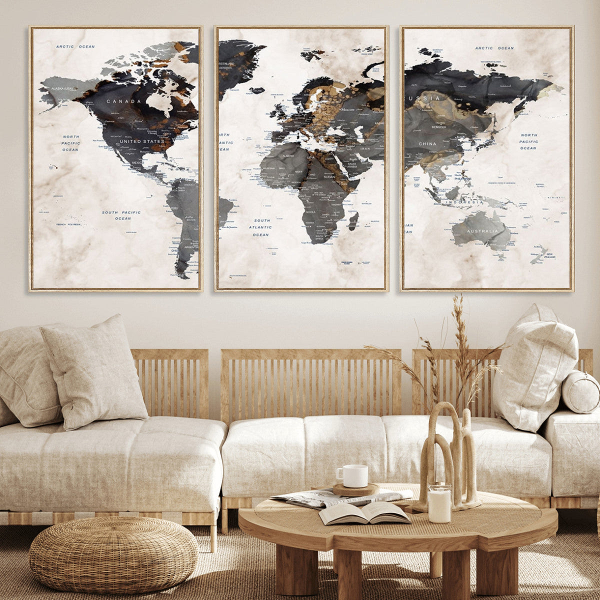 Abstract Map Printing - Modern World Map Canvas Wall Art for