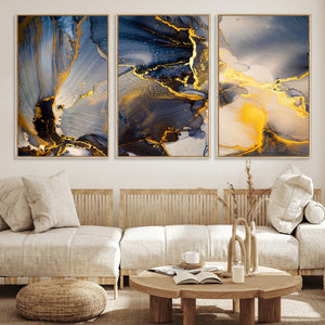 Large Abstract Wall Art Print -  Gold and Blue Abstract