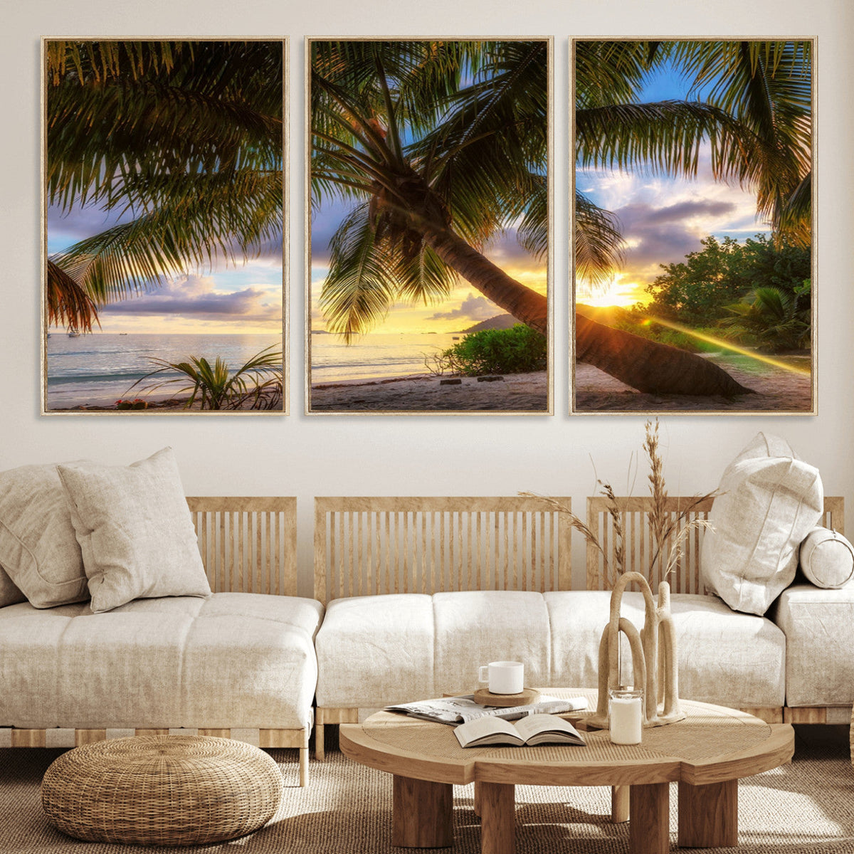 Tropical Island Sunset on the Beach Palms Wall Art Canvas