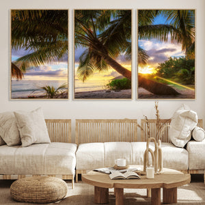 Tropical Island Sunset on the Beach Palms Wall Art Canvas