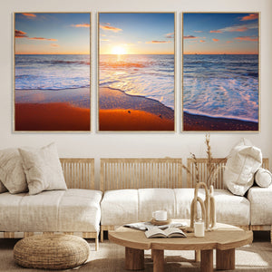 Tropical Ocean Sunset Wall Art Canvas Print, Golden Beach