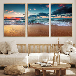 Sunset Ocean Beach Wall Art – Giclee Canvas Print, Coastal