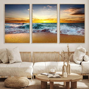Golden Sunset Ocean Waves Wall Art Canvas Print – Multi