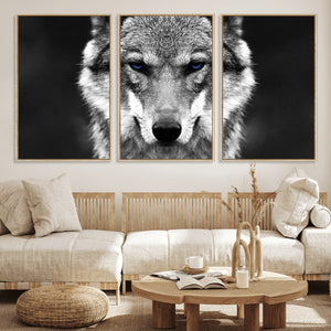 Black and White Wild Wolf Wall Art Canvas Print