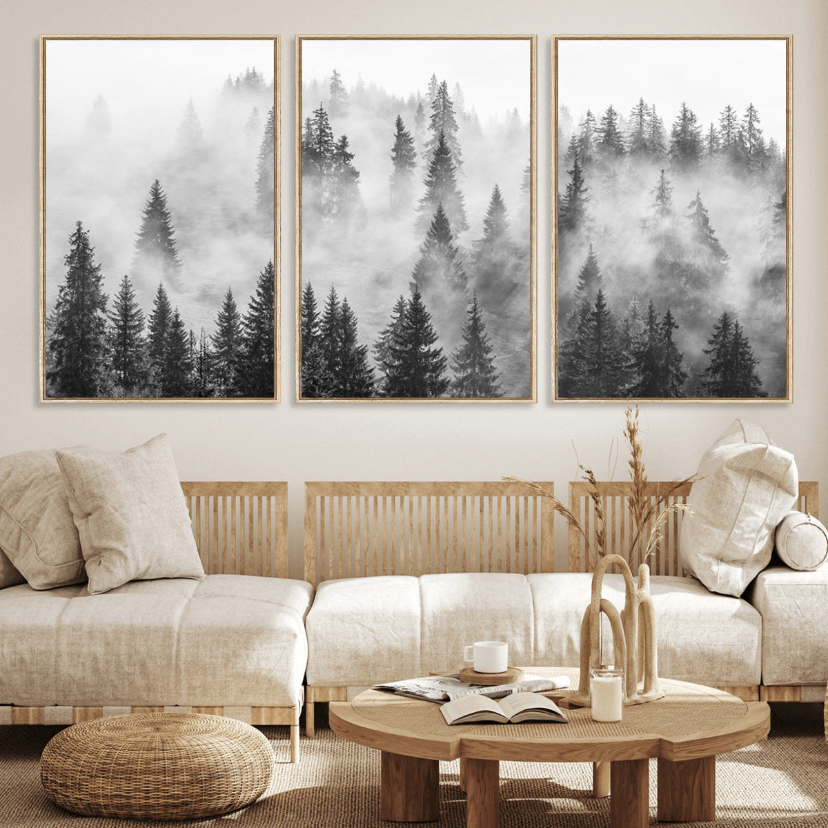 Forest Wall Art Print | Foggy Pine Forest Canvas Wall Art -