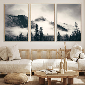 Large Foggy Mountain Forest Wall Art Canvas Print | Misty
