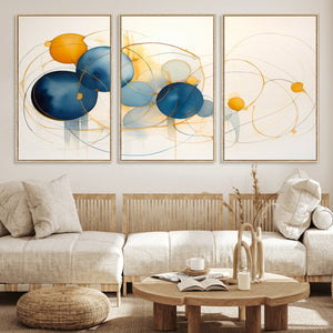 Geometric Blue Orange Abstract Wall Art Canvas, Geometric