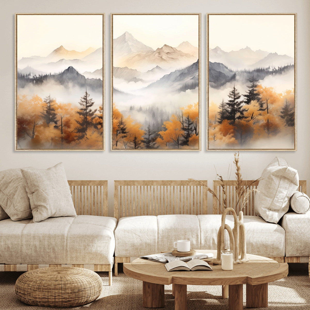 Abstract Mountain Wall Art | Misty Mountain Forest and