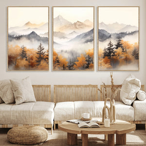 Abstract Mountain Wall Art | Misty Mountain Forest and