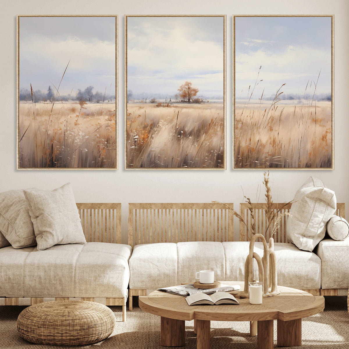 Golden Fields Wall Art Print Canvas – Serene Landscape of