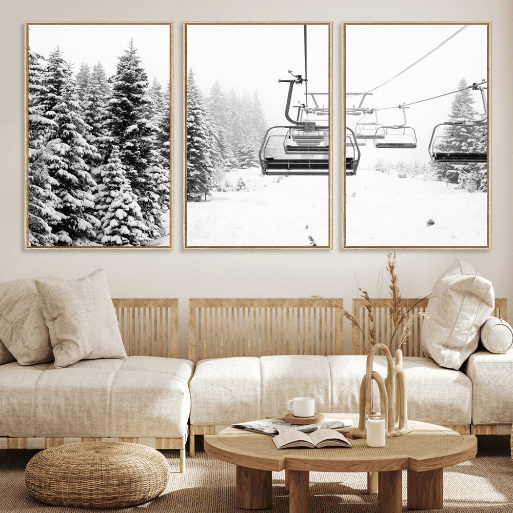 Ski Wall Art - Ski Lift Wall Art Canvas Print Snow Covered