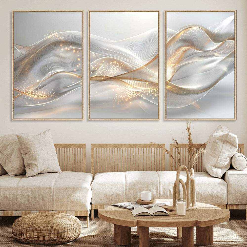 Abstract art Grey and Gold Lines Wall Art