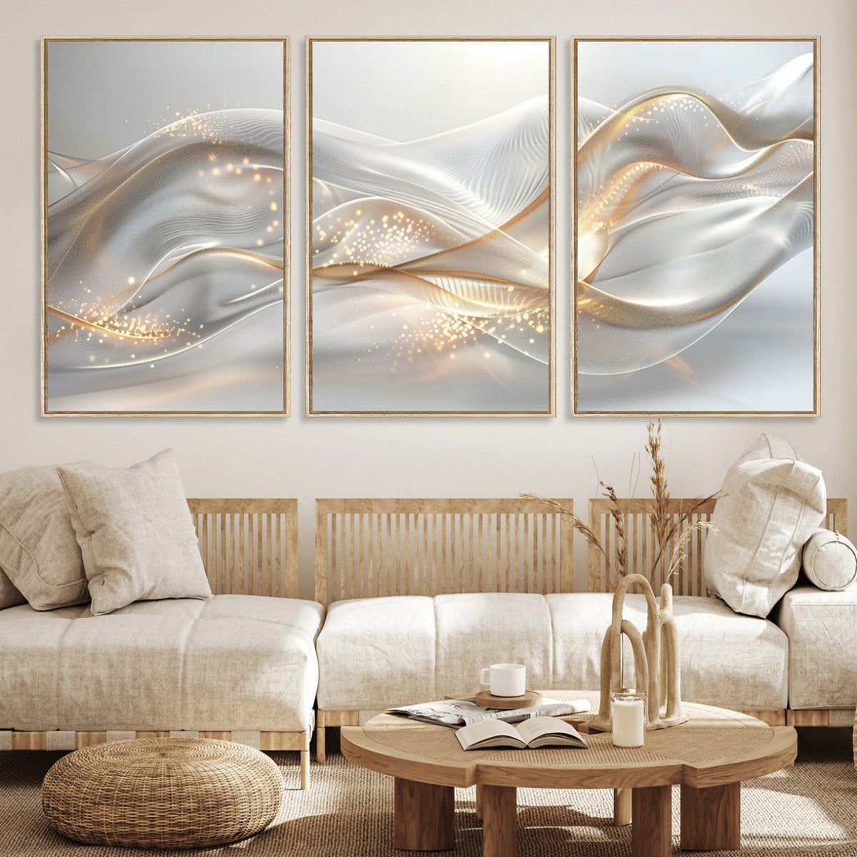 Abstract art Grey and Gold Lines Wall Art
