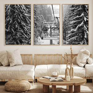 Winter Ski Lift Black and White Canvas Wall Art – Alpine