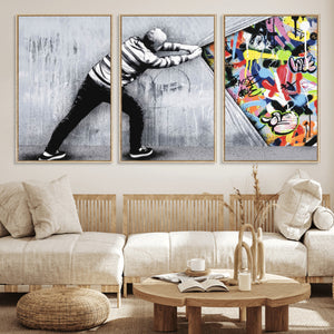 Banksy Art Behind the Curtain Street Wall Art Canvas Print |