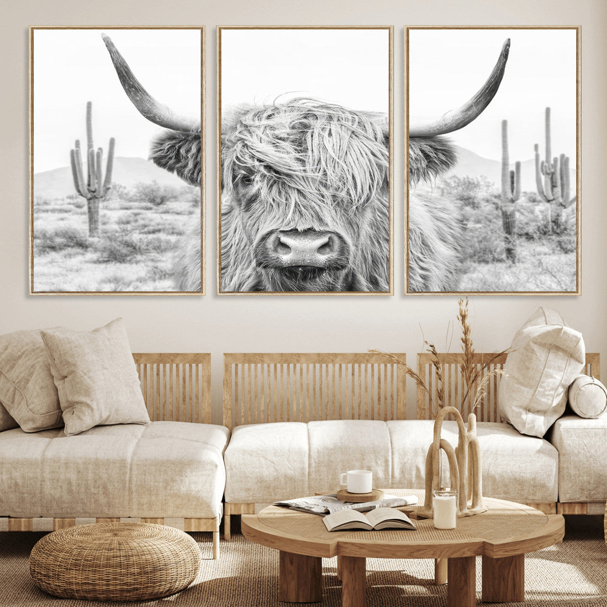 Rustic Charm | Cow Longhorn Black White Bighorn Wall Art